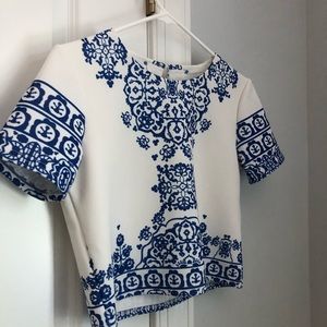 Blue and white paisley shirt